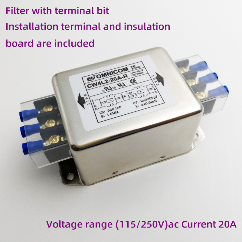 CW4L2-20A-S Power Filter 20A 220V AC enfas EMI-filterskruvtyp