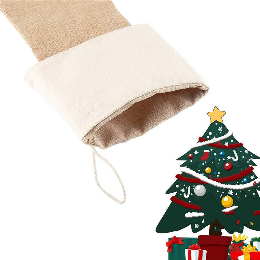 6st Set Christmas Socks Large Burlap Strumps Jute Xmas Stocking Plain Parplay Decor Tablett Party Decoration 210911284w