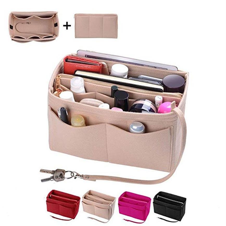 Merk Make -up Organizer vilt insert tas voor handtas reis binnenste portemonnee draagbare cosmetische tassen passen verschillende merkzakken 310A