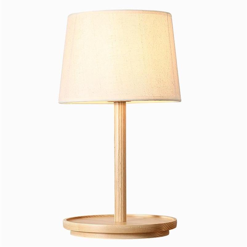 Japansk stil trä bordslampa tyg lampskärm enkel vardagsrum sovrum sovrum läs skrivbord lampor hem dekoration e27 led l2899