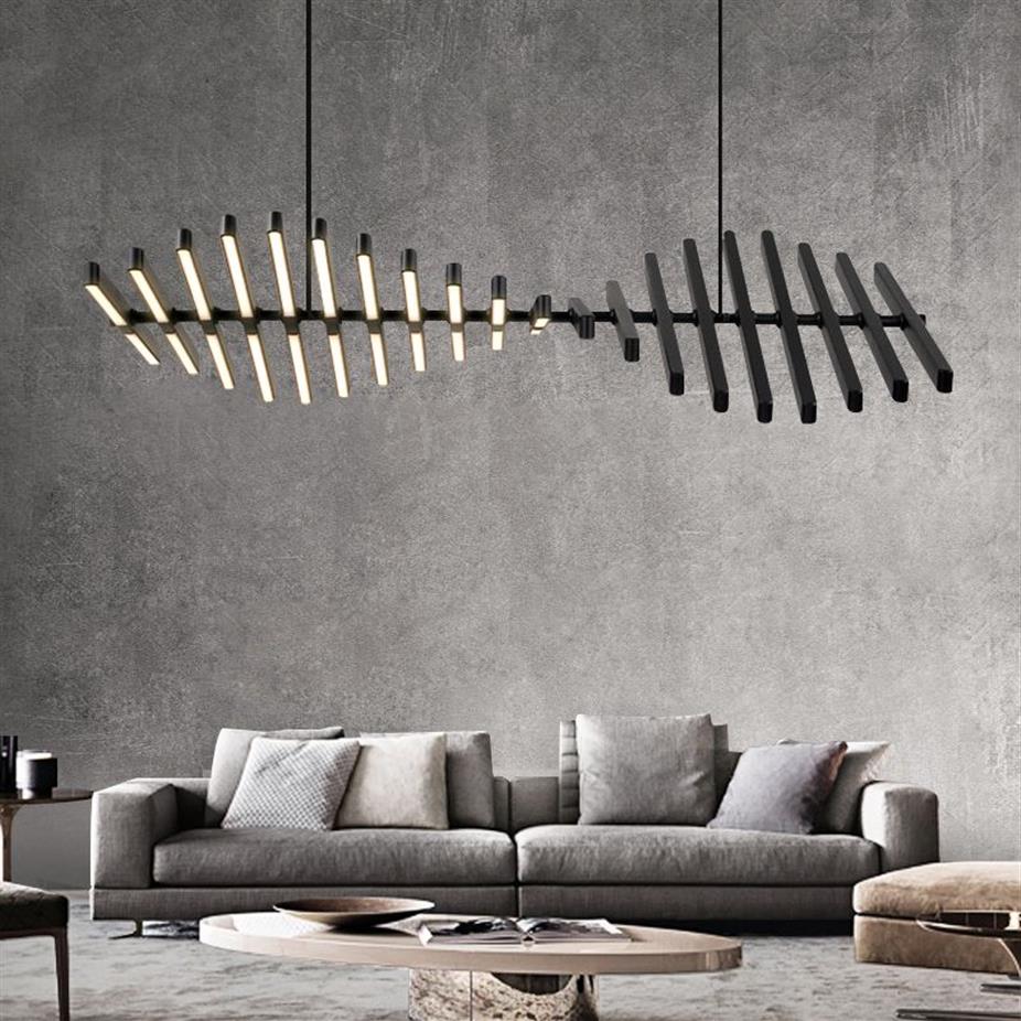 Nordic Modern Lamp Designer Living Room Dining Chandelier Fishbone Shape Office Strip Hanging Light279R