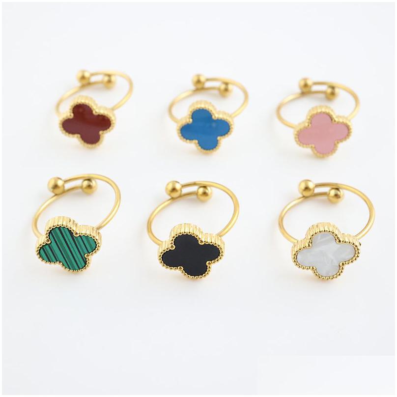 Fashion Gold Plated Designer Jewelry 4/Four Leaf Clover Ring Opening Adjustable Classic Flower Rings Wedding Party Gift Drop Deliver Dhnfr
