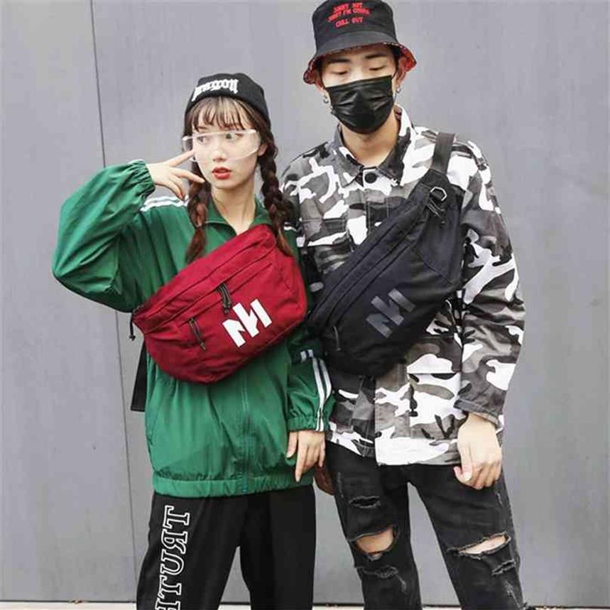 Grote capaciteit vrouwen taille tas canvas big heuptas luizige unisex riem hiphop crossbody borst s mode bananenbeurt 210918314s