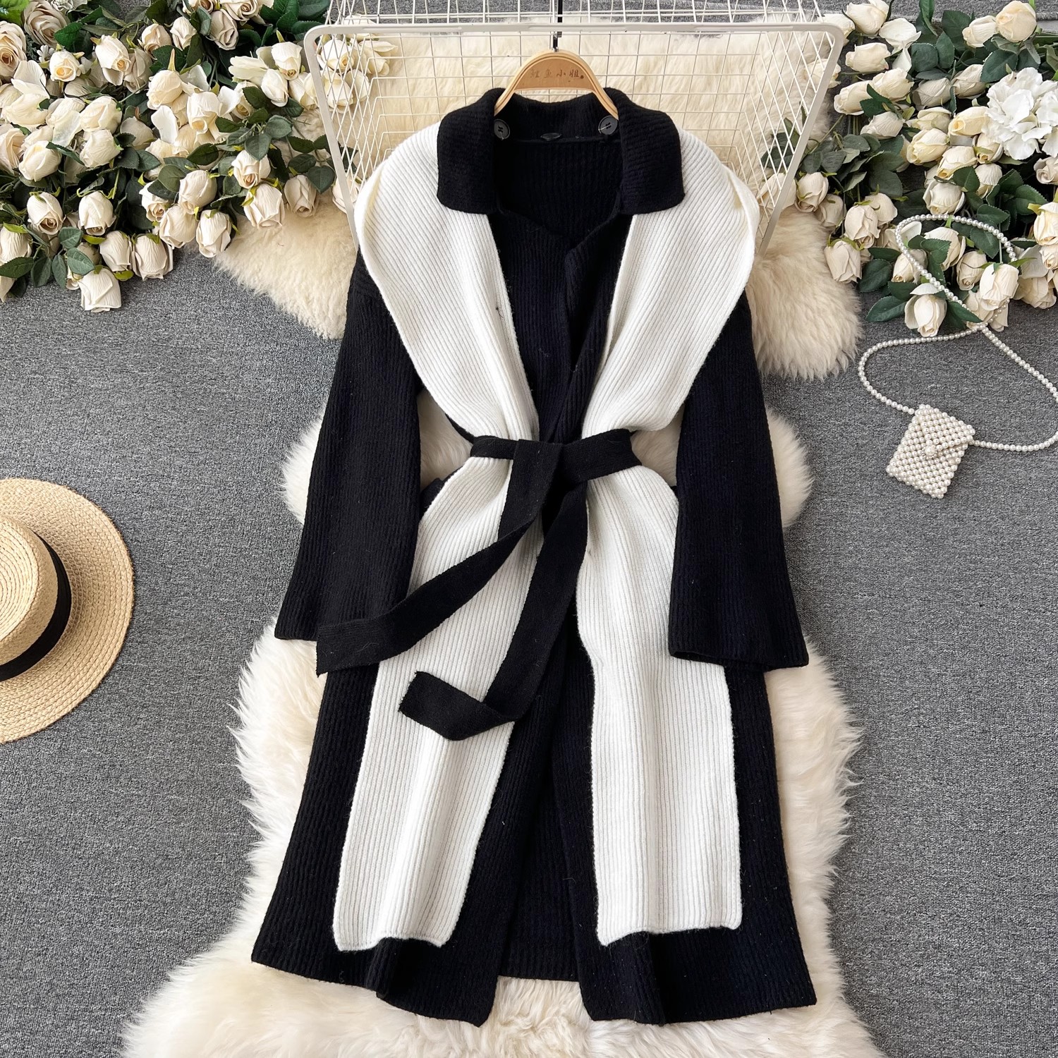 Women Outerwear Coats Sweater Midi Cardigans Autumn Winter Thick Warm Hooded Scarf Knitted Jackets Loose Oversized Lace Up Belt Coats Outerwear 2024