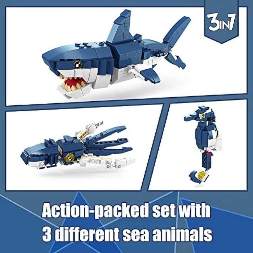 Jouets de véhicules Chauds ! Ensemble de construction d'animaux créatifs 4 en 1, hibou, requin, crocodile, tigre, figurines d'animaux, jouets, cadeaux d'anniversaire pour enfants, garçons, cadeaux L231114