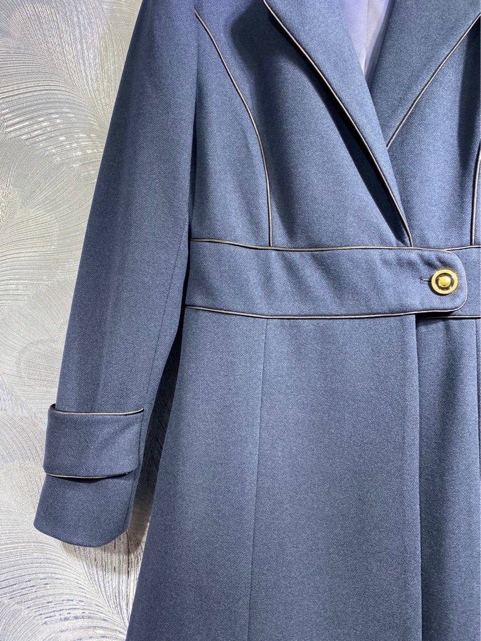 2024 Spring Pure Color Panelled Buttons Dress Blue Long Sleeve Lapel Neck Knee-Length Casual Dresses T3N241208