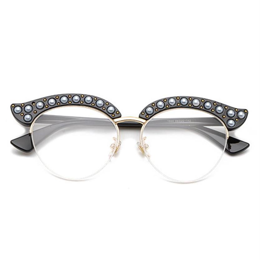 Cubojue Cat Eye Perle Frauen Brille Klare Linse Transparent Mode Brillen Rahmen Frau Halb Rahmen Brille Brillen Damen232x