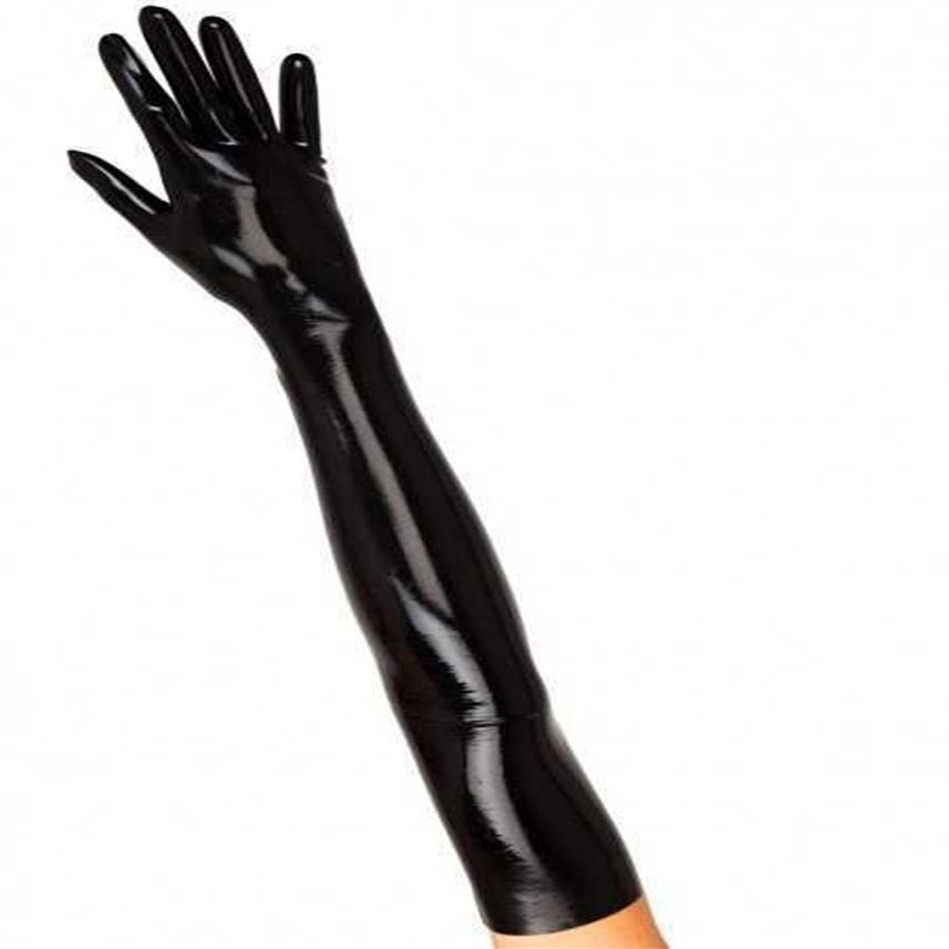 Fingerlösa handskar unisex latex gummi svart gjuten axel längd unisex lång fetisch l221020218q