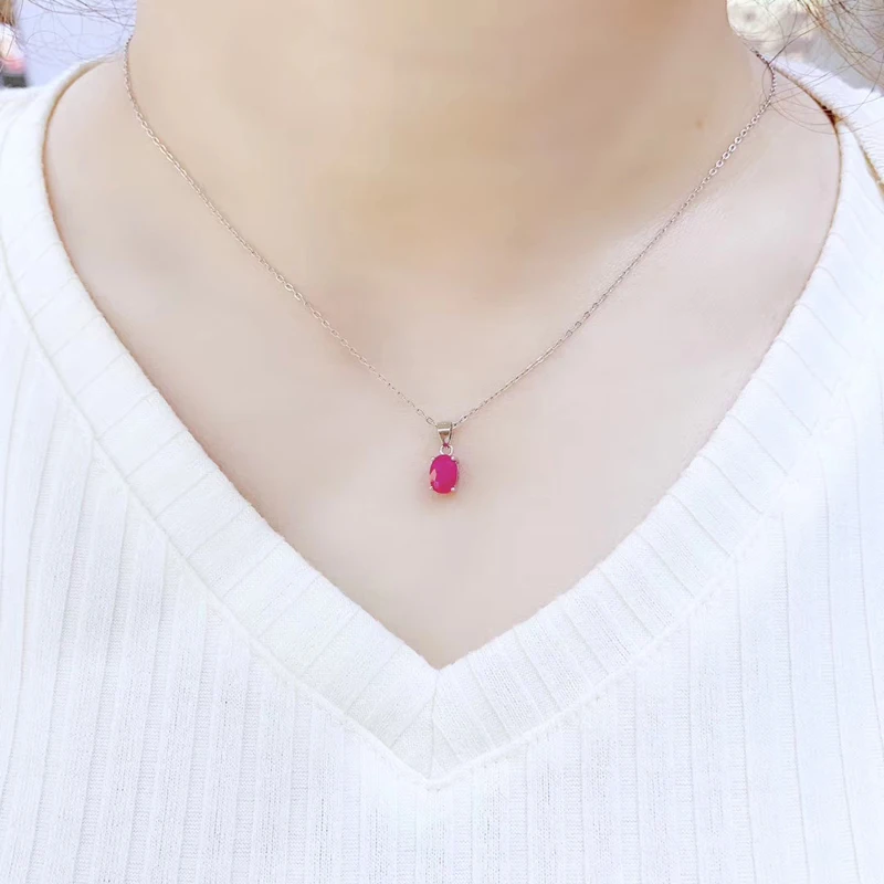 Colife Jewelry Ruby Pendant for Daily Wear 5mmx7mm 등급 자연 루비 실버 펜던트 925 사무실 여성을위한 실버 루비 보석