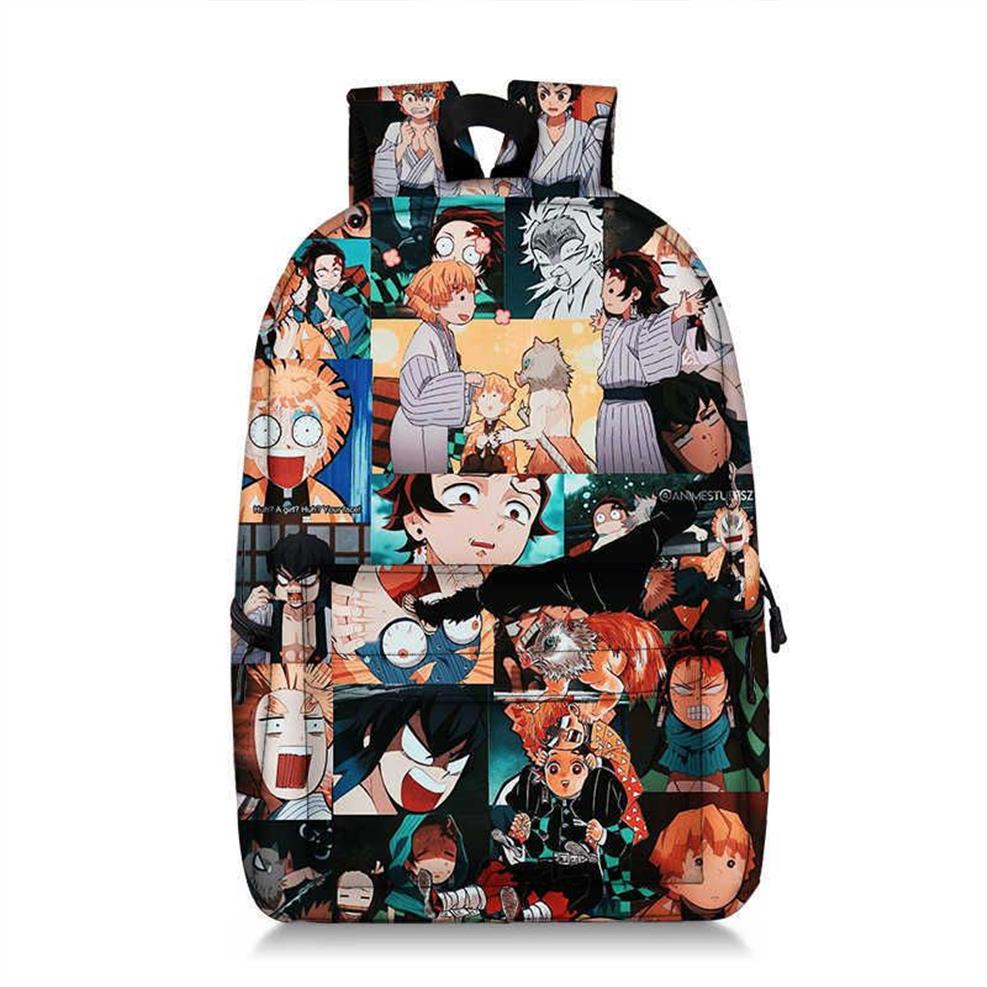 Anime demon slayer ryggsäck vattentäta studentskolor pojkar flickor bokväska cosplay rese väska ryggsäck mode y0804197m