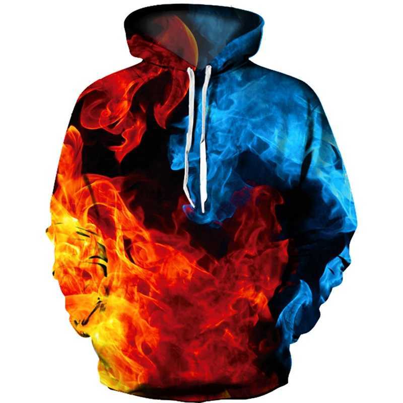 Herrtröjor tröjor 2023 Ny mode färgglad flamme hoodie 3d fluorescens tröja män/kvinnor hösten vinterrock kläder roliga jacka mäns slit231017