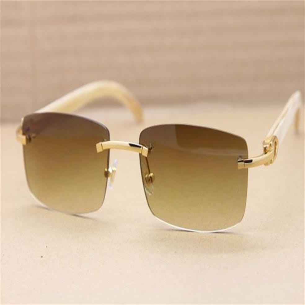 Óculos de sol com chifre branco sem aro masculino 8200758 Tamanho 56-18-140mm Marrom dourado ou marrom prateado 2114