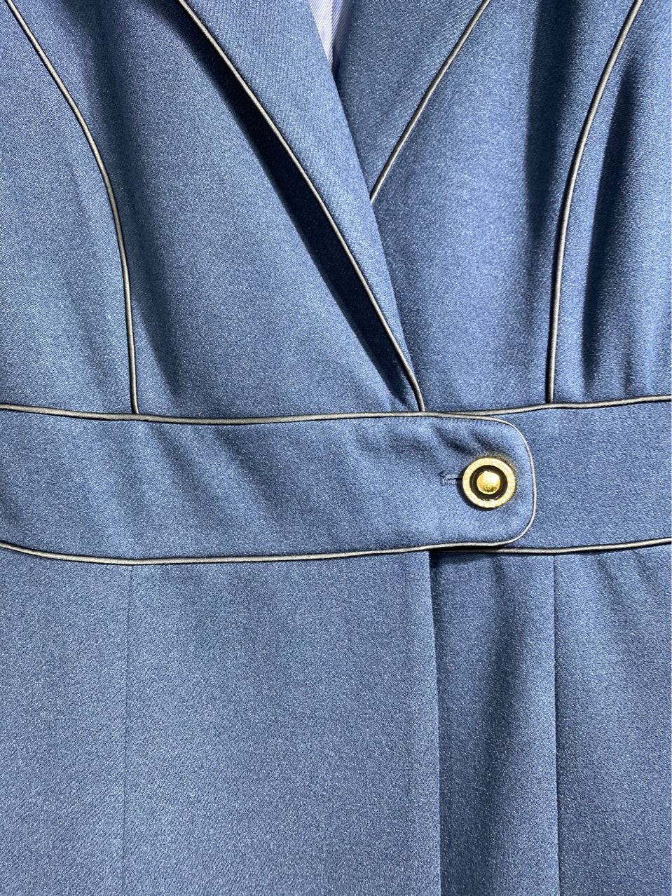 2024 Spring Pure Color Panelled Buttons Dress Blue Long Sleeve Lapel Neck Knee-Length Casual Dresses T3N241208