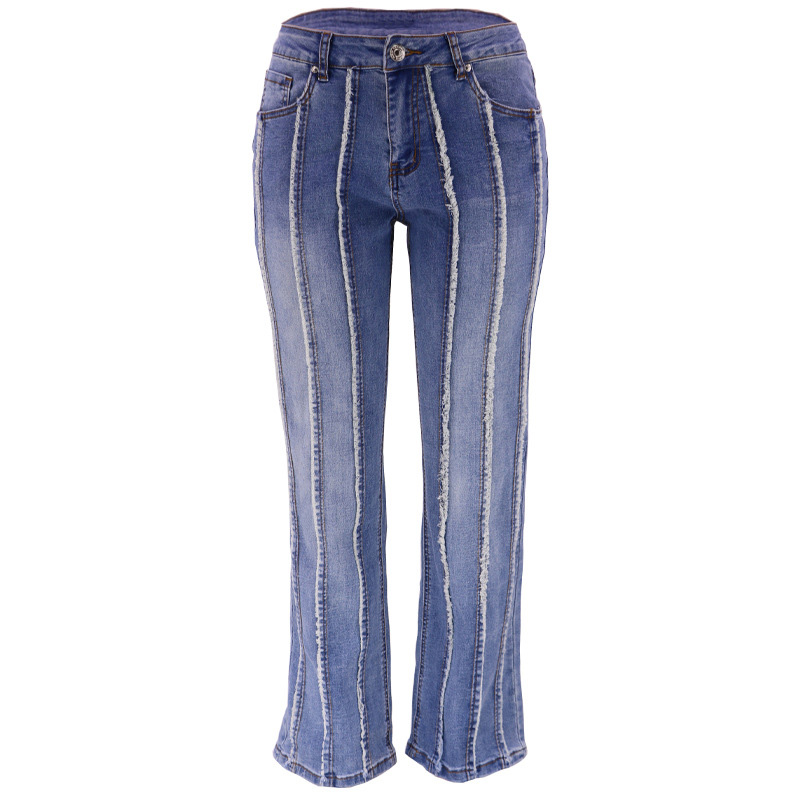 Kvinnor Casual Jeans Flare Pants Pannelled Pant Fashional Tassel Rakt låg midja Fit Kvinna Hög kvalitet