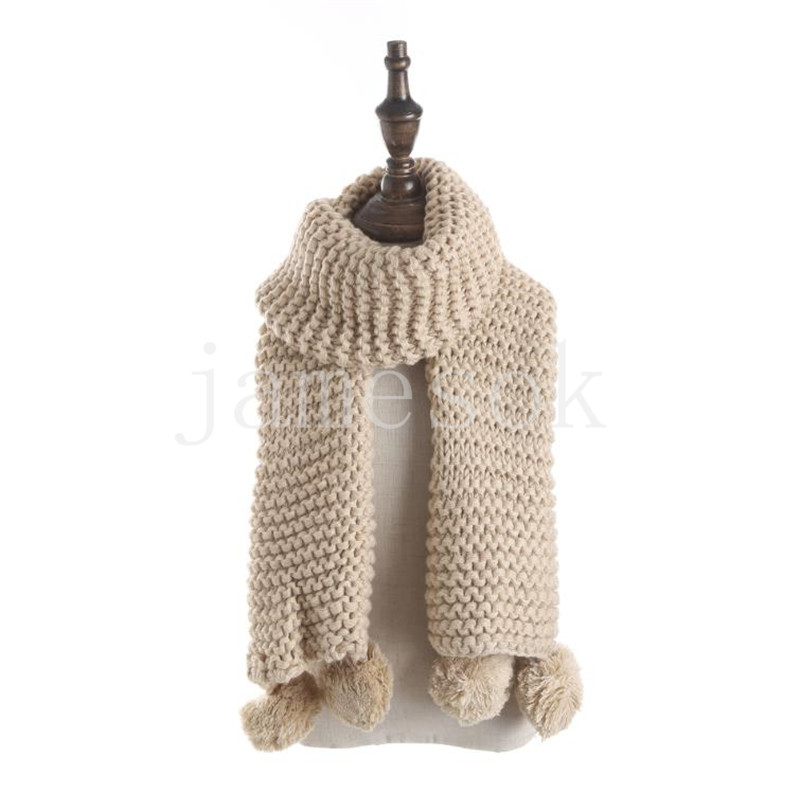 kids scarf Solid color Acrylic knitted pompom children scarf for winter DF330