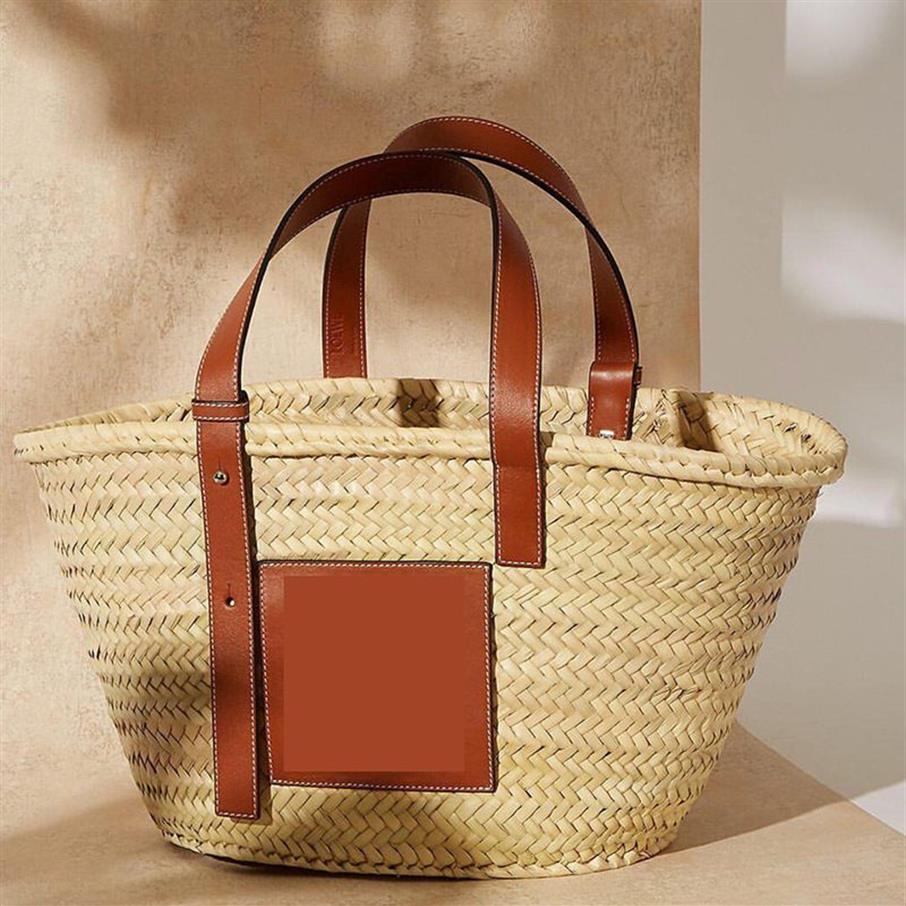 Women's Designer Bags Grass Woven Basket Bag Trend Genuine Leather Holiday Beach Handbags230a