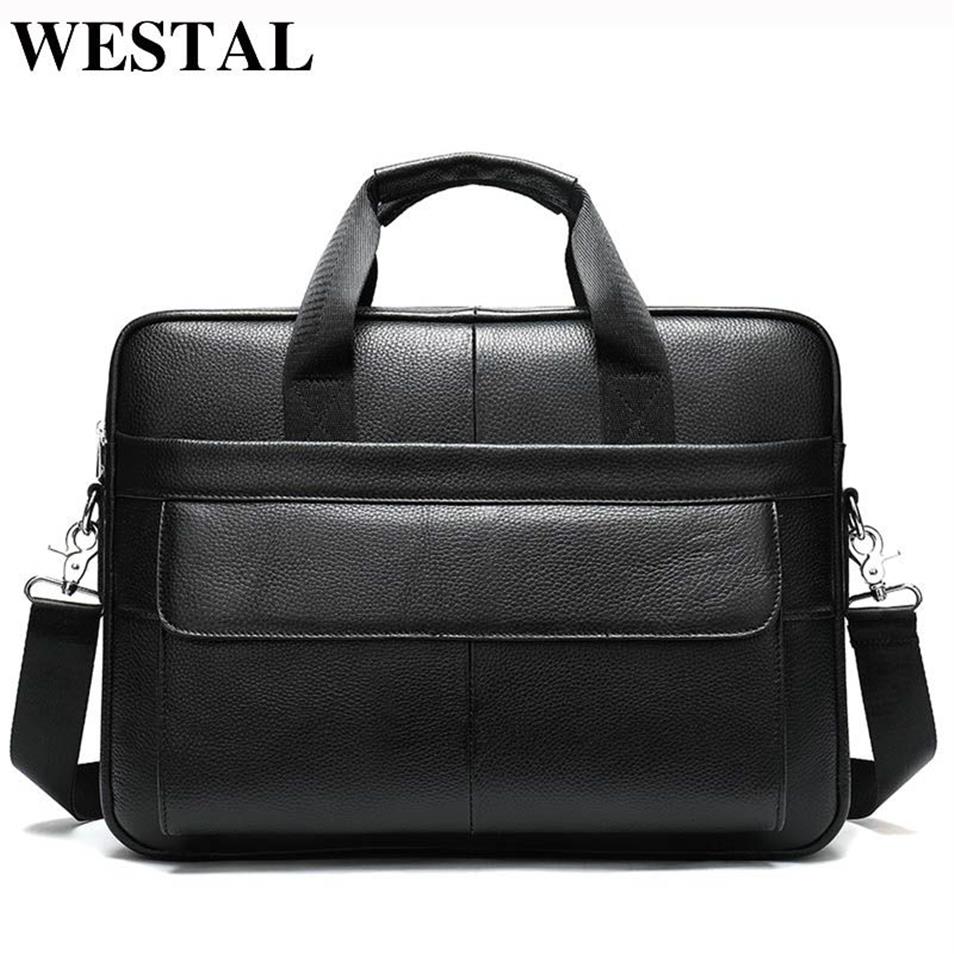 Sacs de service pour hommes Westal pour hommes, sacs de bureaux en cuir véritable pour hommes pour homme Messenger en cuir ordinateur d'ordinateur portable pour document Brie293s