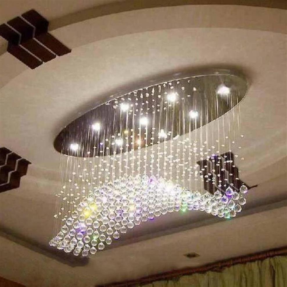 الثريات M تصميم لطيف D 100 ٪ مصباح الموجة الكريستالية البيضاوي LED LED Home L800 W200 H600MM الإضاءة الحديثة 179H