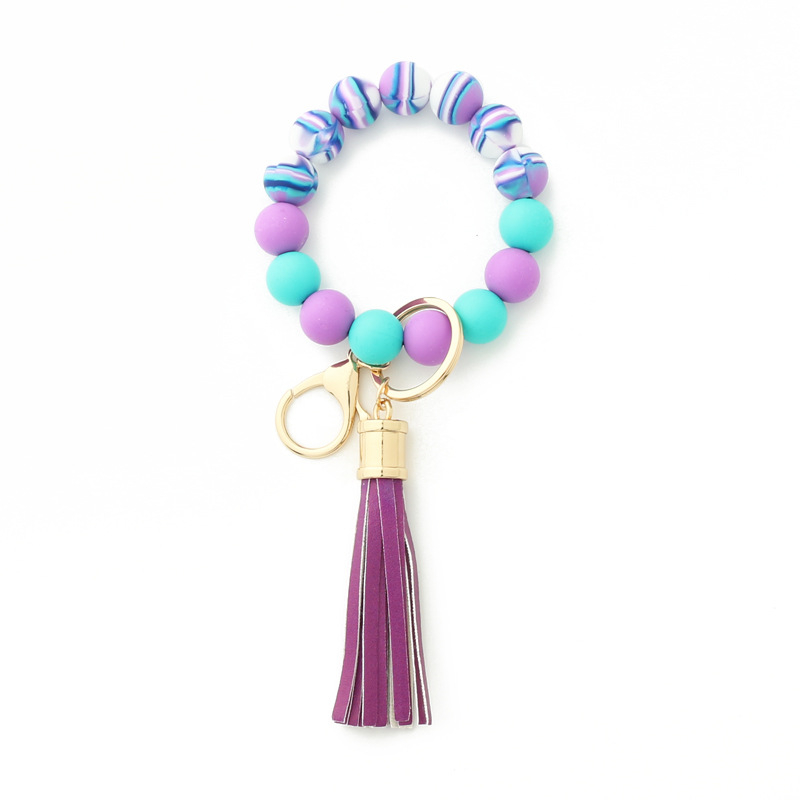 Multicolor Silicone Bead Pulseira Keychain novo estilo Tassel Keychain Pulseira Pingente Keyring por Ocean-shipping P179