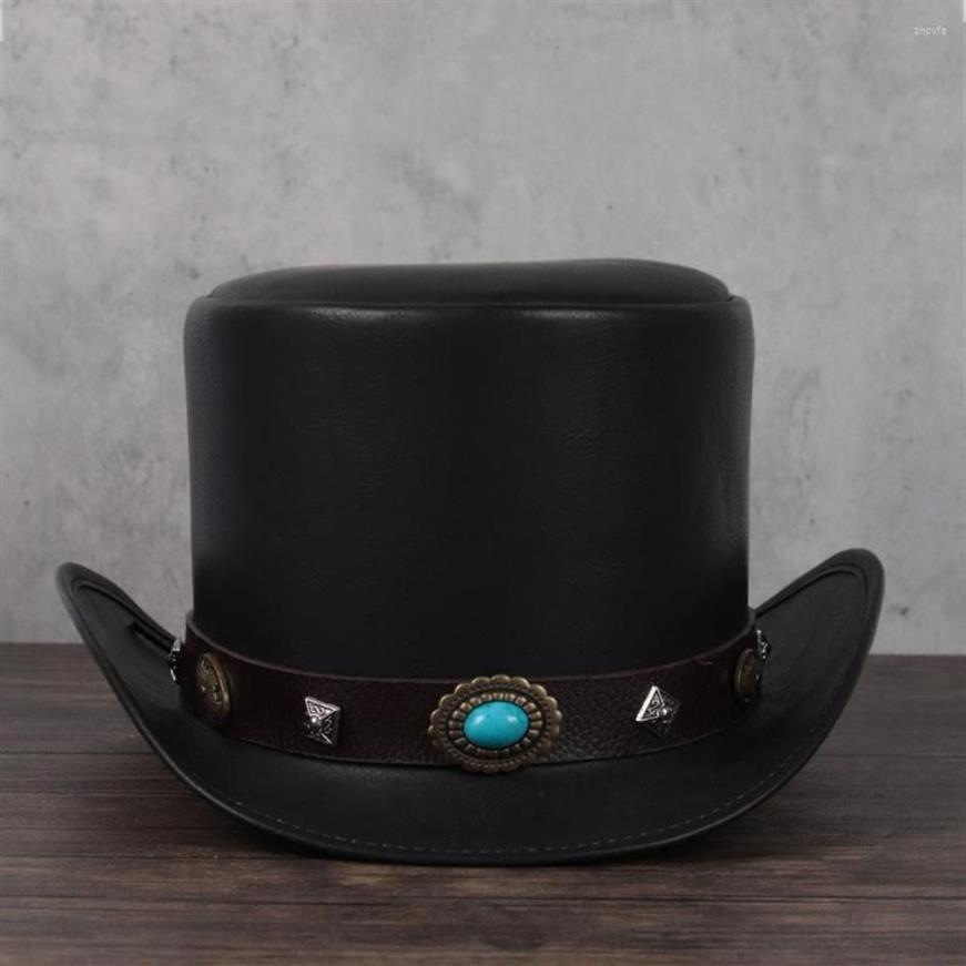 Basker kvinnor män läder topp hatt president traditionell fedoras magiker steampunk cosplay party caps dropphip 3 size 13cm279h