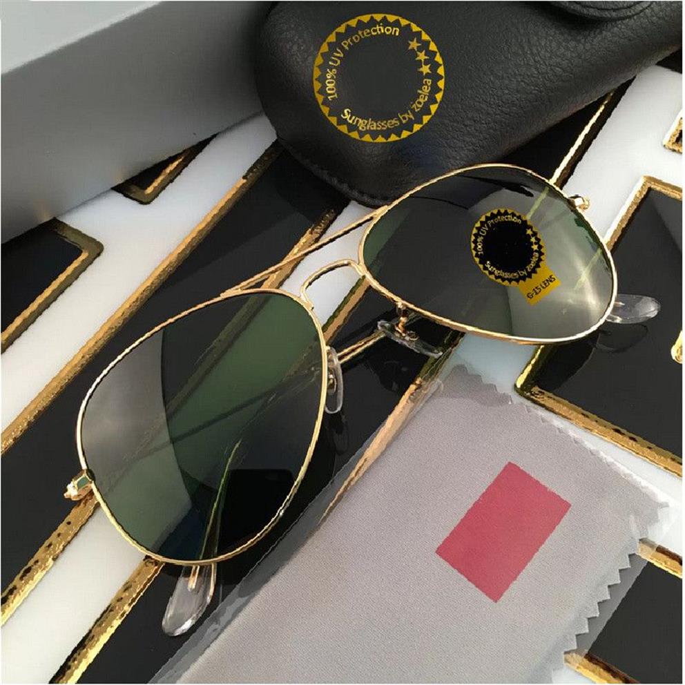 designer brand classic pilot sunglasses fashion women sun glasses UV400 gold frame green mirror 58mm lens with box342N