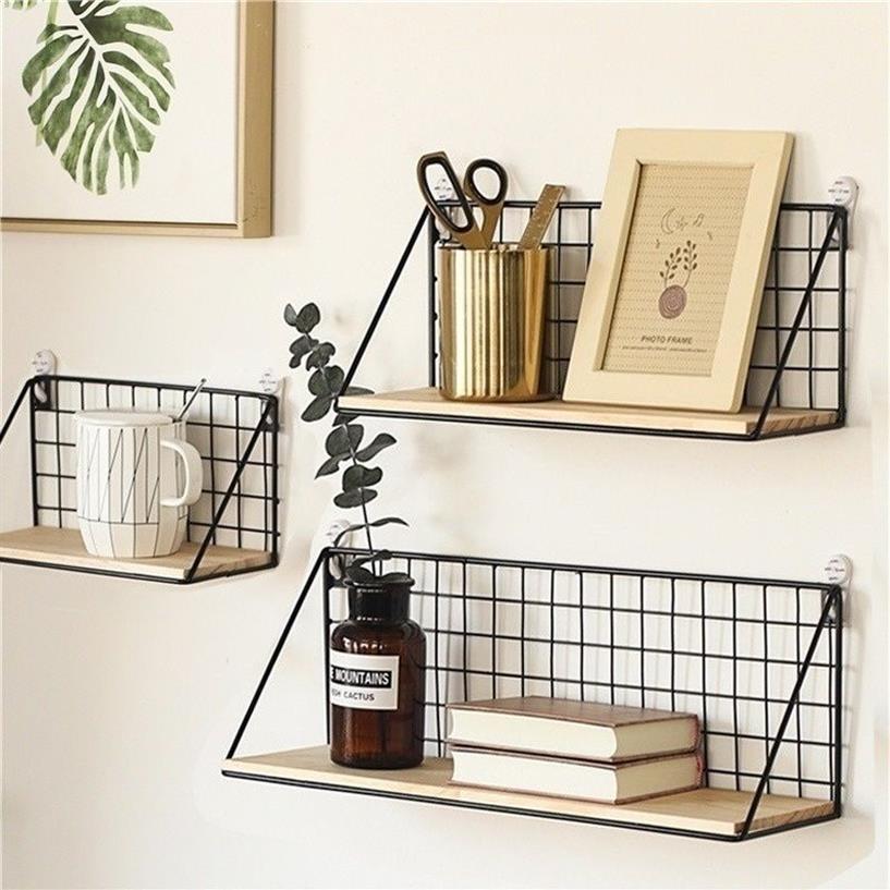 Metal Wall Shelf No punching Mounted Storage Rack for Bedside bedroom wall Shelf Hanging basket shelves for wall C1003269q