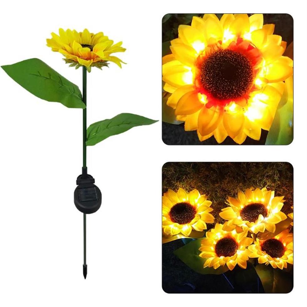 2 pièces lumière solaire de Style tournesol LED pelouse pour jardin extérieur cour jardin extérieur lampes solaires de tournesol puissantes veilleuse 263d