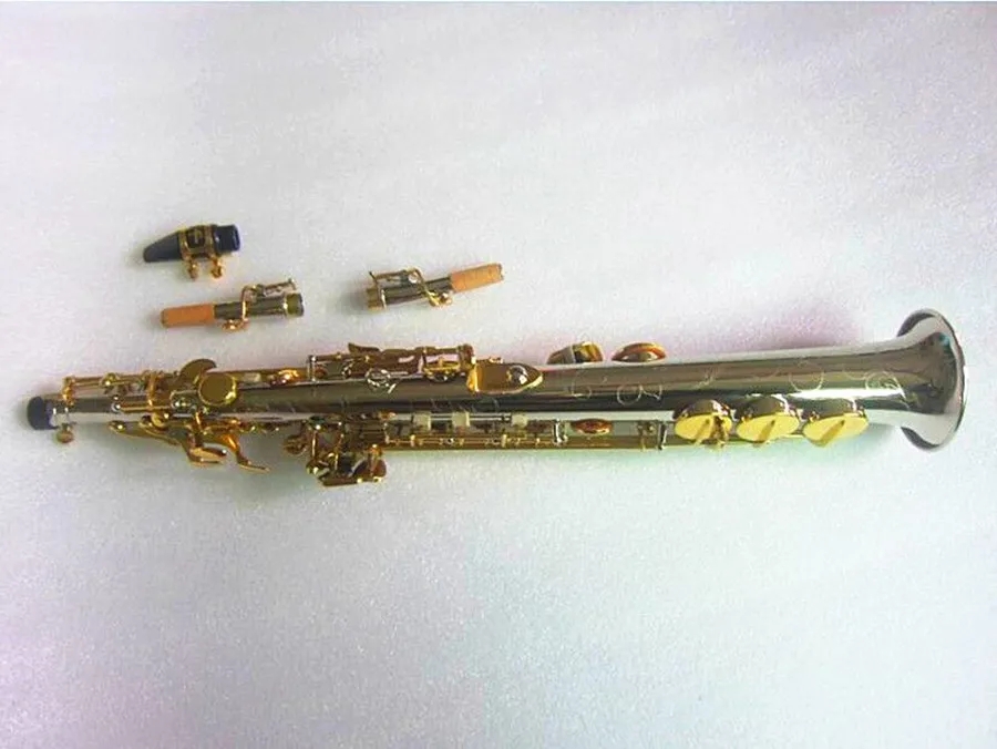Новый высококачественный прямой саксофон-сопрано W037 B-плоский, профессиональные музыкальные инструменты, саксофон, латунь, никель, посеребренный, с футляром