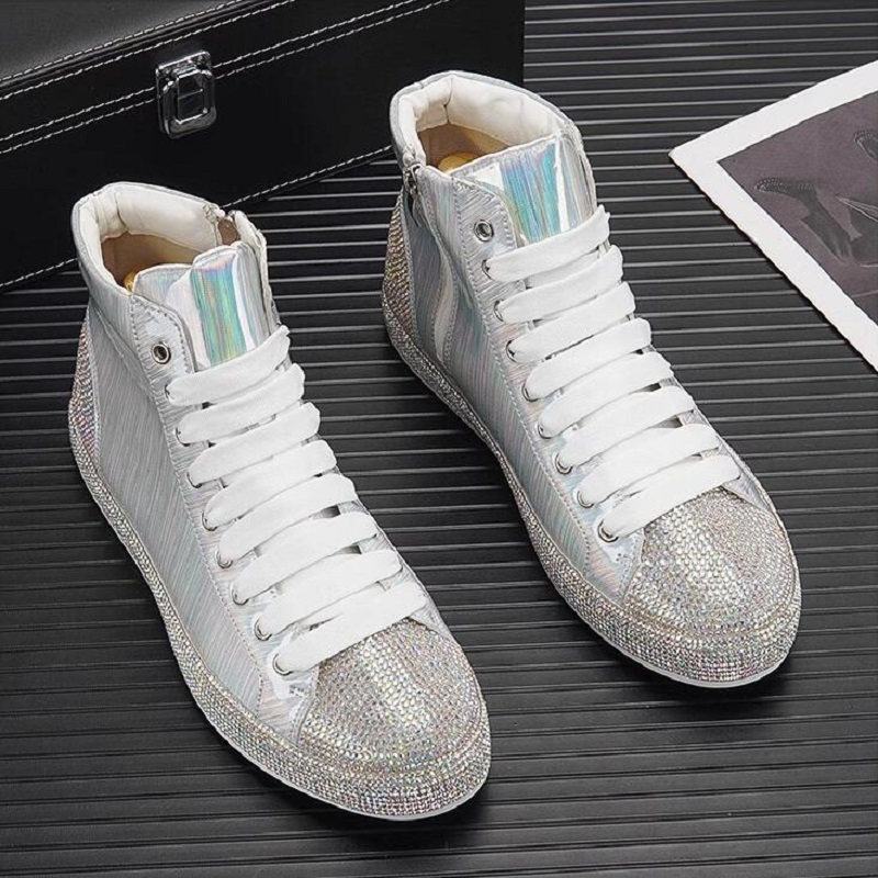 Designer High Tops for Men Glitter Charm Rhinestone Buty przyczynowe Mokasyny Mokasiny Mężczyzna spacery