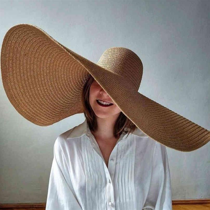 Chapéu dobrável feminino grande, 70cm de diâmetro, aba grande, verão, sol, praia, chapéus whole272P