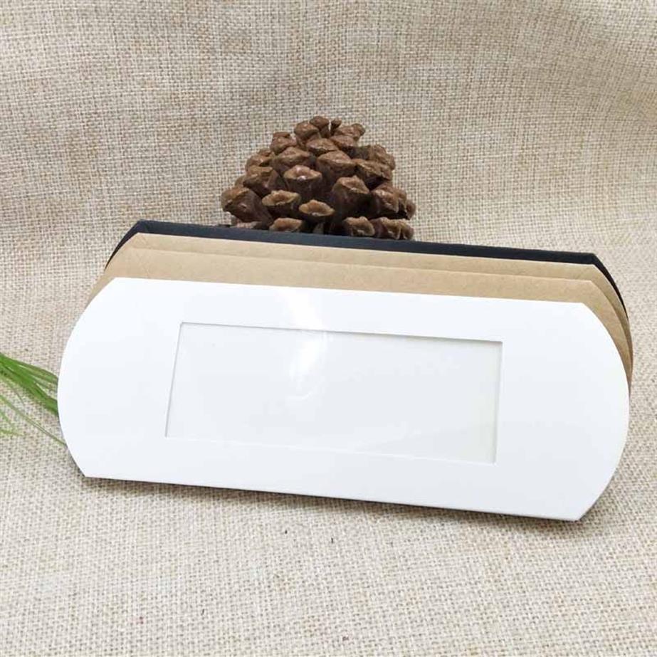 Present Wrap Pillow Window Box 16 7 2 4CM Brunt Black Cardboard med Clear PVC för Proucts Gift245T