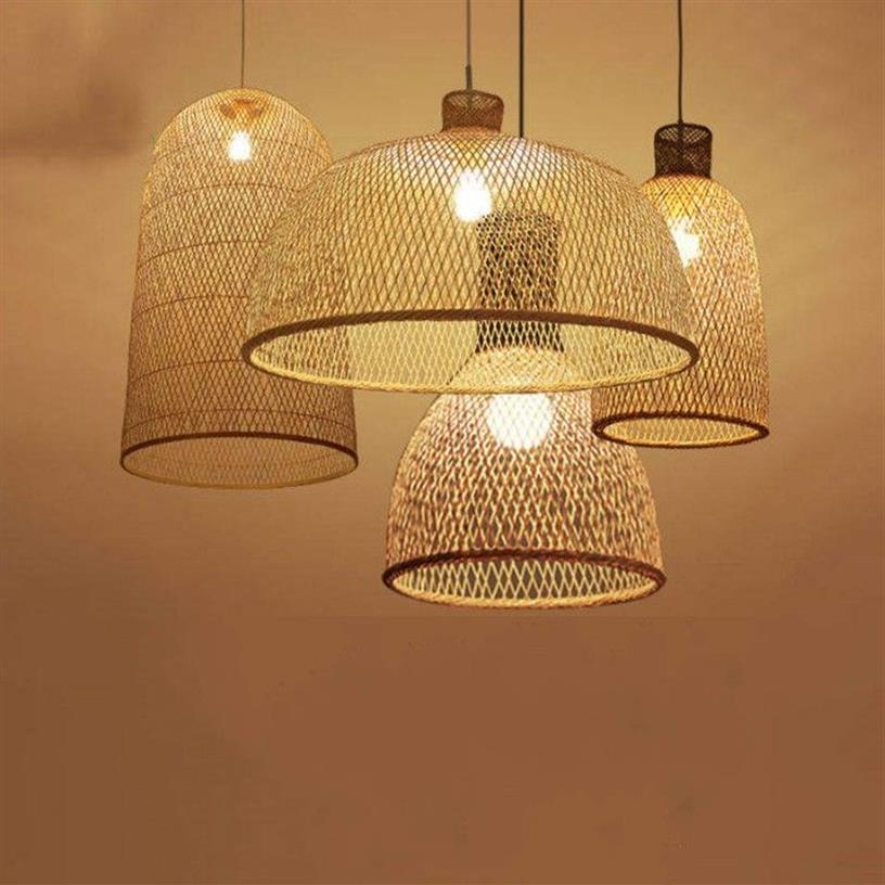 Bambu sanat Led Chandelier Wood Wicker E27 Çin tarzı kolye lambaları ev kapalı yemek odası mutfak ışık armatürü l344f