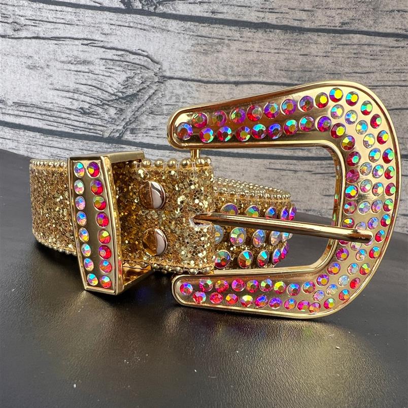 Cintura simon bb strass di design colorato con strass pieni fibbia grande cinture da donna da uomo ceinture262T