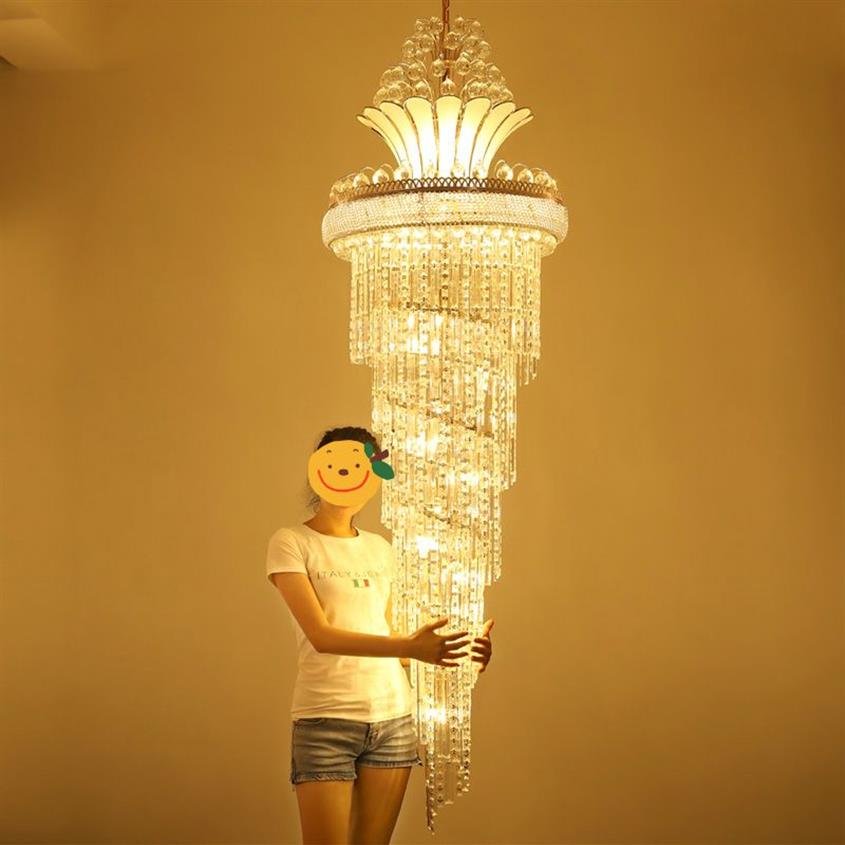 Modern Crystal Chandeliers American Long Gold Chandelier Lighting Fixture European Luxurious Droplight 3 White Light Colors Dimmab2194