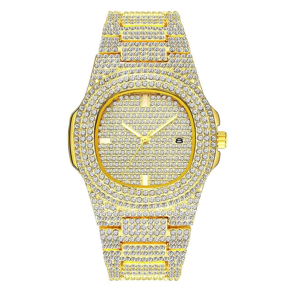 Mode Hommes Femmes Montre Diamant Glacé Designer Montres 18K Or En Acier Inoxydable Mouvement À Quartz Mâle Femelle Cadeau Bling Braceletwat2660