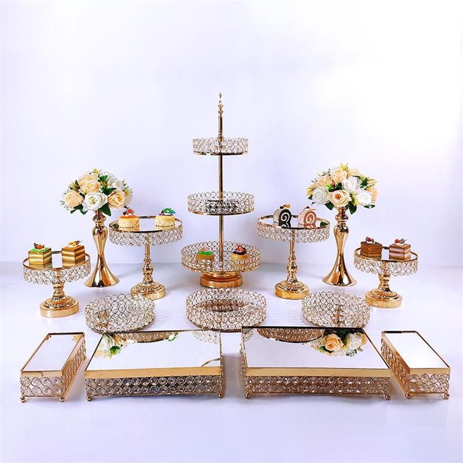 Andra festliga festförsörjningar 14st Crystal Metal Cake Stand Set Acrylic Mirror Cupcake Decorations Dessert Pedestal Wedding Disp2593