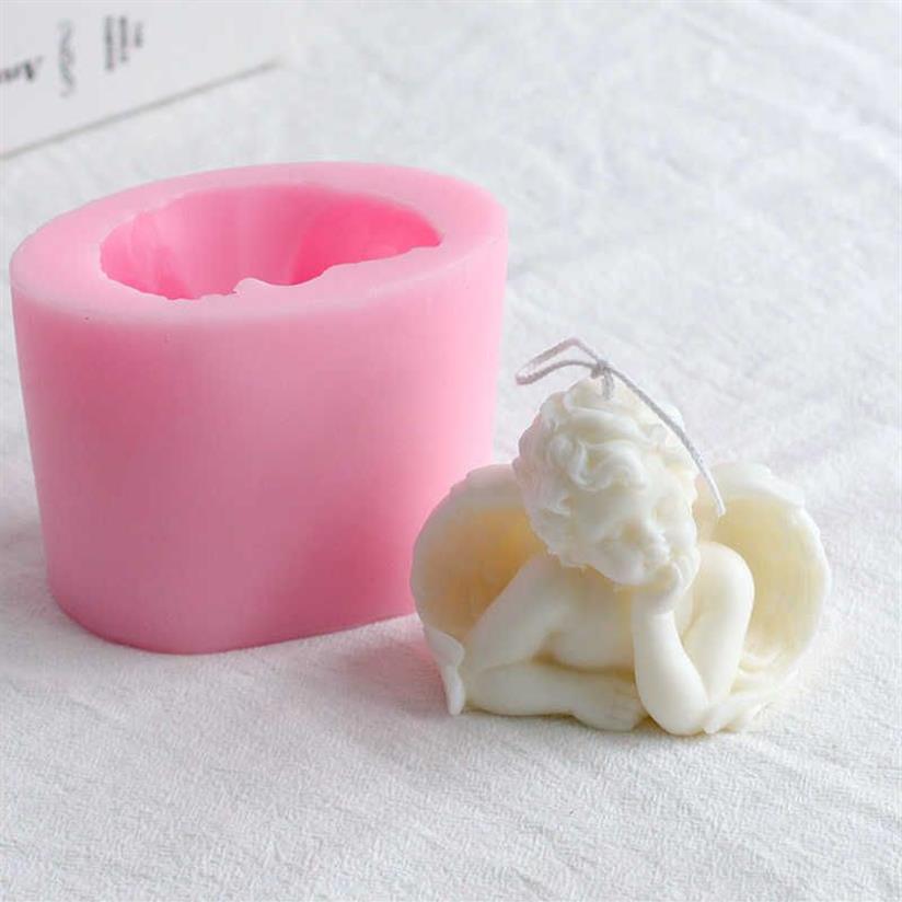 Moule 3D en Silicone pour bougie bébé ange, argile, savon fait à la main, Fondant, chocolat, plâtre, outils de décoration de gâteaux, 210721225W