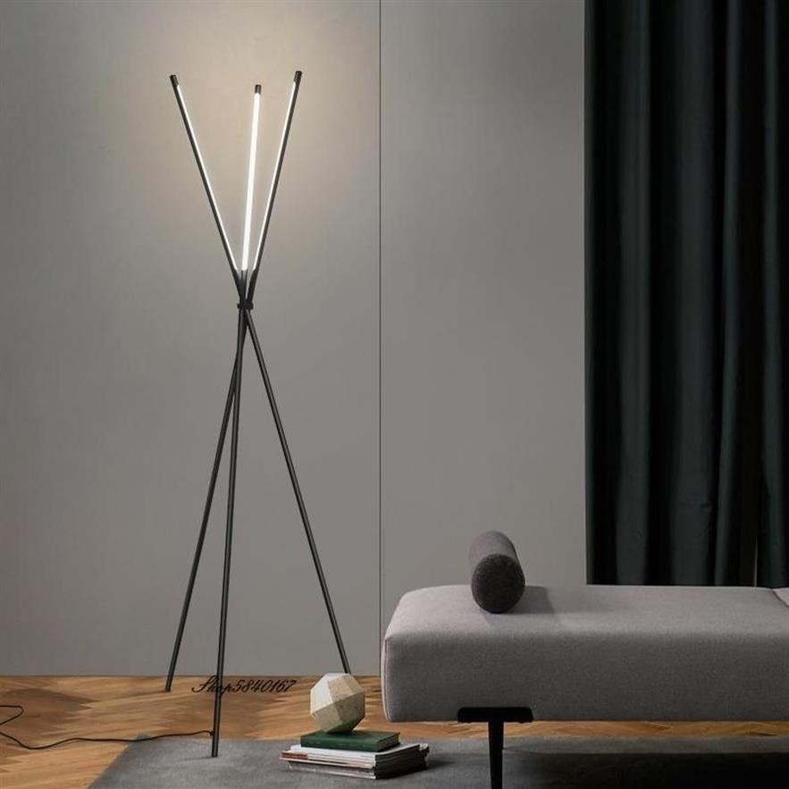 Lampadaires minimaliste trépied lampe noir LED ligne debout lumières décor à la maison éclairage grand salon chambre à côté de Light261r