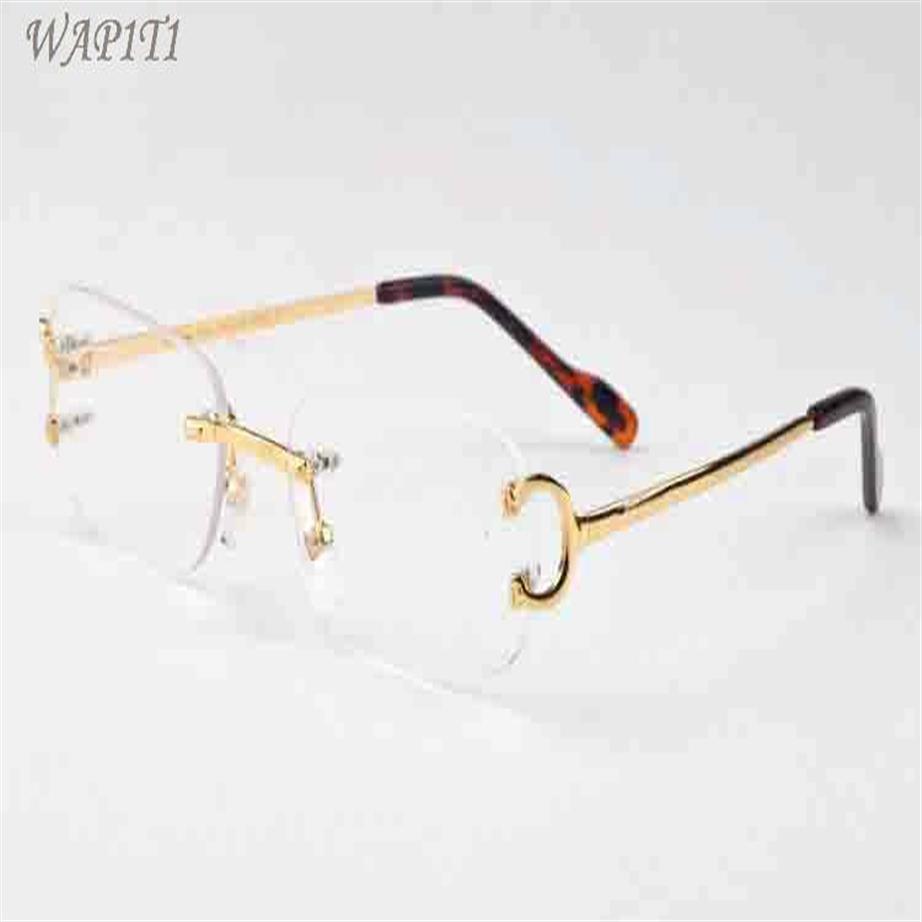 Lunettes de soleil de mode pour hommes unisexes lunettes de corne de buffle femmes attitude lunettes de soleil sans monture monture lentilles claires argent or métal Ey233N