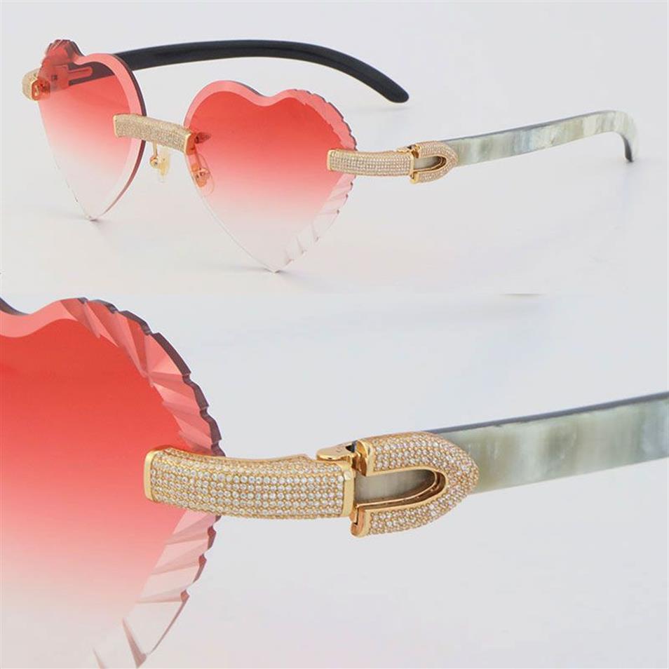 Nouveau métal micro-pavé diamant ensemble lunettes de soleil sans monture femmes hommes blanc à l'intérieur noir corne de buffle lunettes de soleil bois mâle et femelle F345N