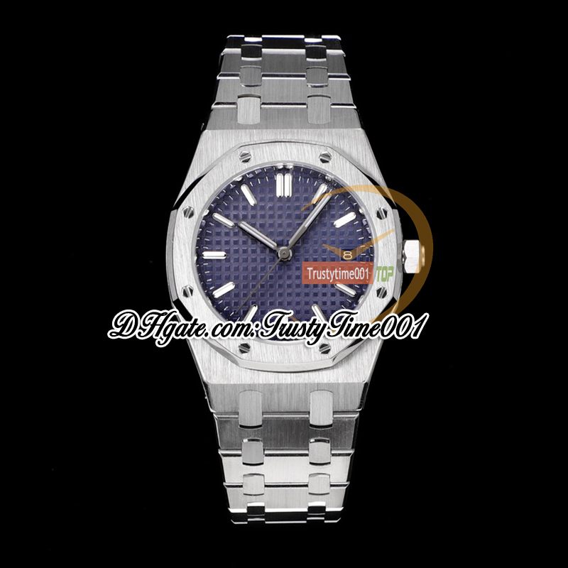 TWF 34mm 77350 A5800 Relógio automático feminino 50º aniversário azul texturizado dial stick marcadores pulseira de aço inoxidável super edição relógios femininos trustytime001