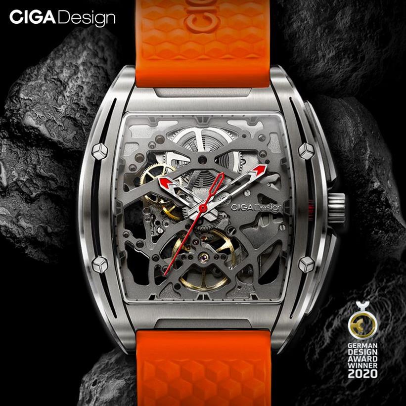 CIGA DESIGN Z-Serie Titangehäuse, automatische mechanische Armbanduhr, Silikonarmband, Zeitmesser mit einem Lederarmband für LJ20218F