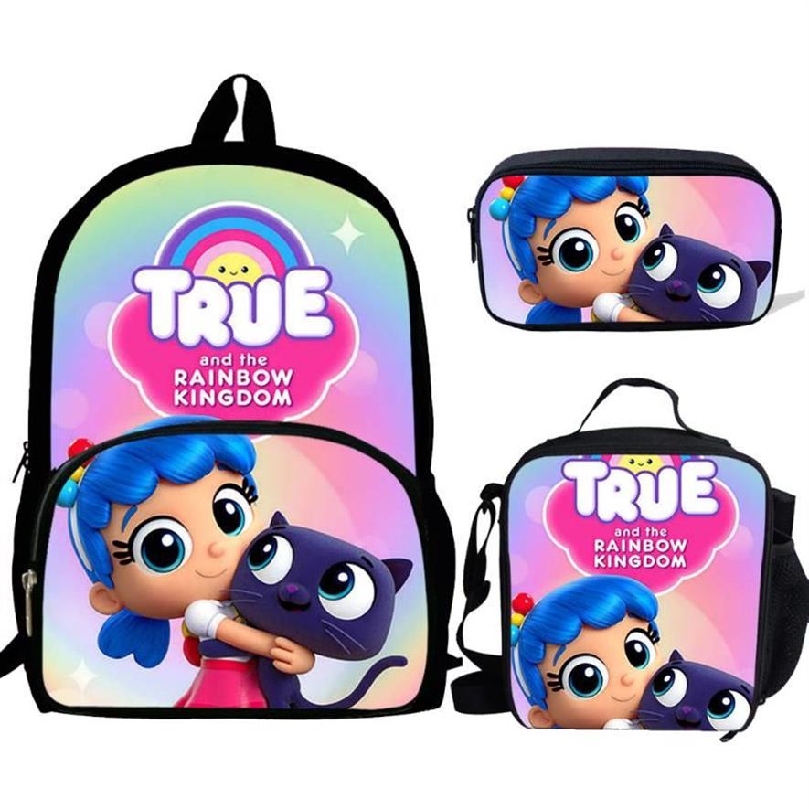 BASSE SCUOLA BULEFLYER Cartoon Vero e Rainbow Kingdom impostato gli adolescenti Forniture zaino BookBag Lovely Satchel265i