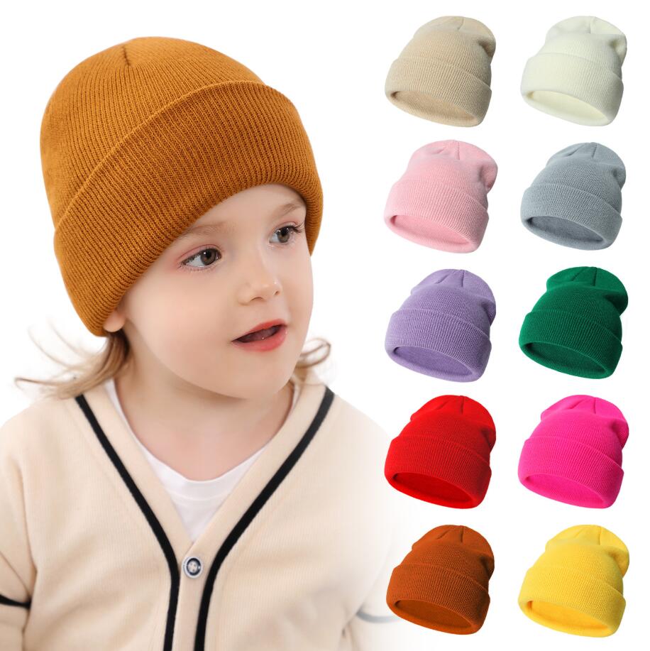 Chapeau tricoté chaud d'hiver pour bébé, pour garçon et fille, bonnet tricoté de couleur unie, chapeaux doux pour nourrissons de 1 à 10 ans, accessoires