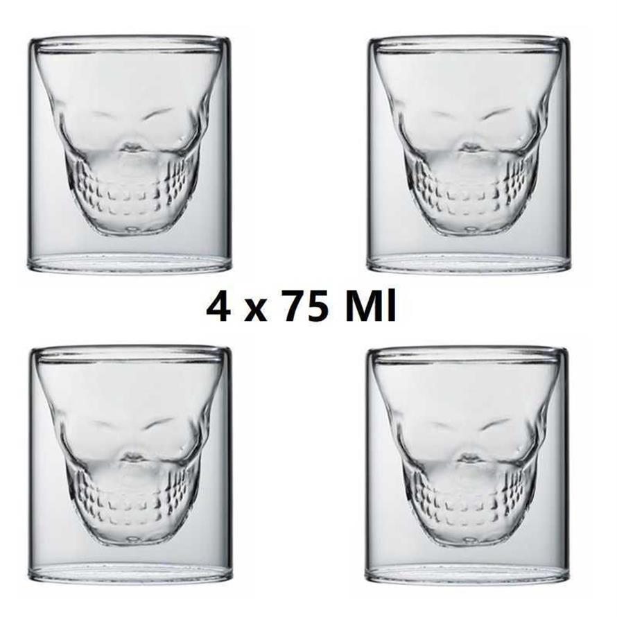 4 szt. 75 ml kieliszki do wina Skull Whisky Glass podwójny dolny kubek S szklany kubek do piwa wina kubek 250 ml Brandy koktajl koktajlu x0239h