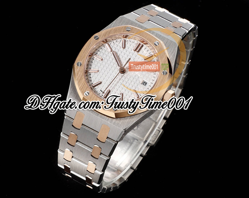 TWF 34mm 77350 A5800 Automatisk Lady Watch 50 -årsjubileum Två ton Rose Gold White Textured Dial Stick S Steel Armband Super Edition Womens Watches TrustyTime001