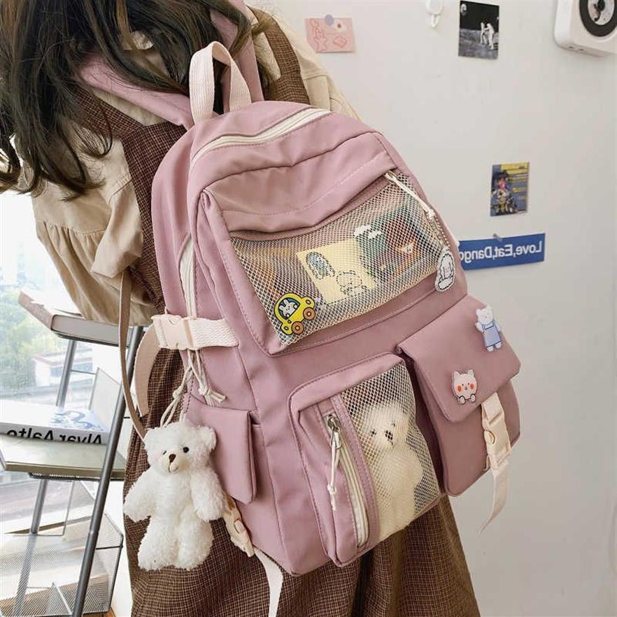 Koreańskie plecaki na dużych pojemności Kobiety Kawaii Uczniowie Preppy ITA Bag dla nastolatków dziewcząt słodkie wodoodporne torby szkolne 211026301U