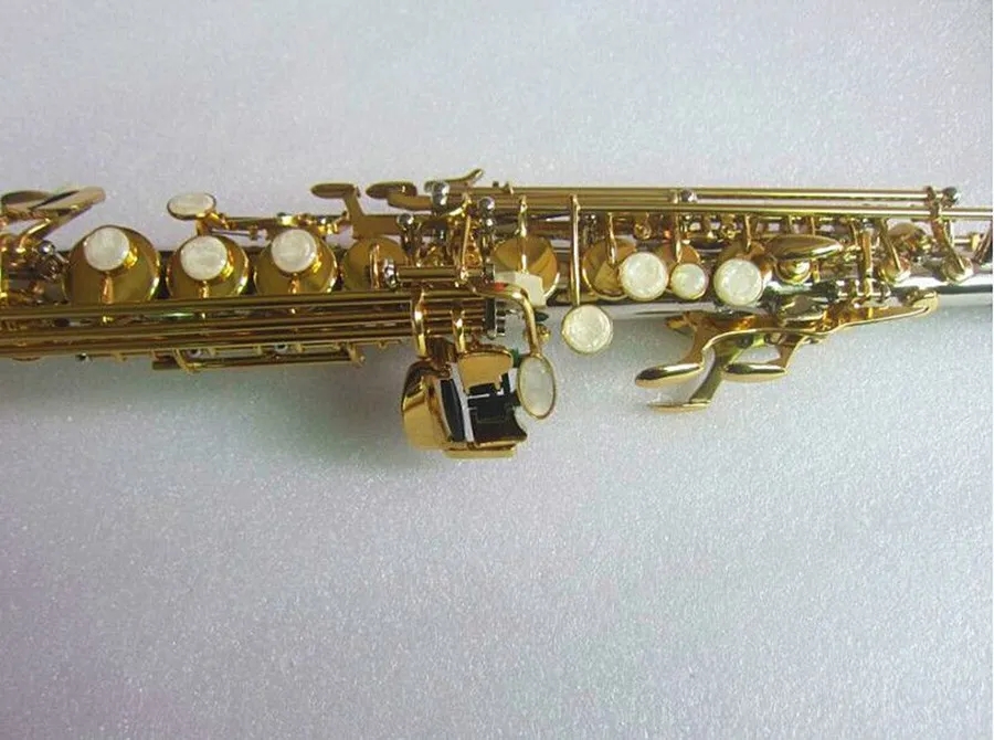 Nowy wysokiej jakości prosty saksofon sopranu W037 B Płaski profesjonalne instrumenty muzyczne Sakso-mosiężne nikiel srebrne z obudową