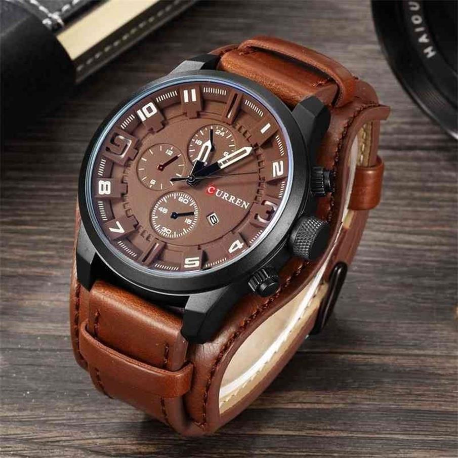 Relojes CURREN deportivos de primera marca para hombre, relojes masculinos con fecha, reloj deportivo militar, correa de cuero, reloj de cuarzo para hombre, regalo 8225 21219s