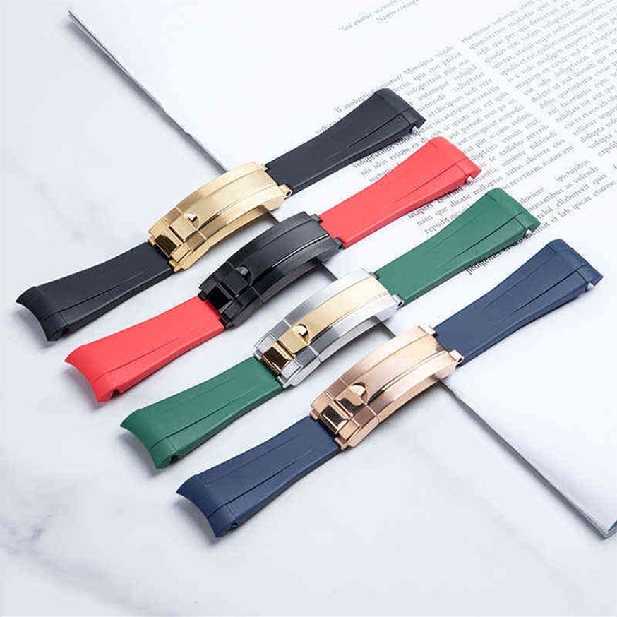 20mm Rubber Band Black Green Blue Adjustable Fold Buckle Band for Strap For Submariner263O